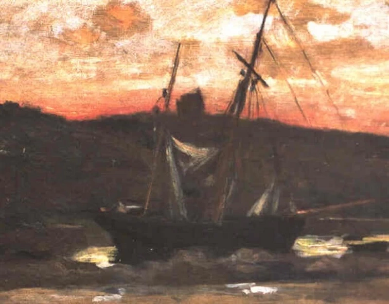   34-Édouard Manet, Barca a vela davanti a un paesaggio costiero